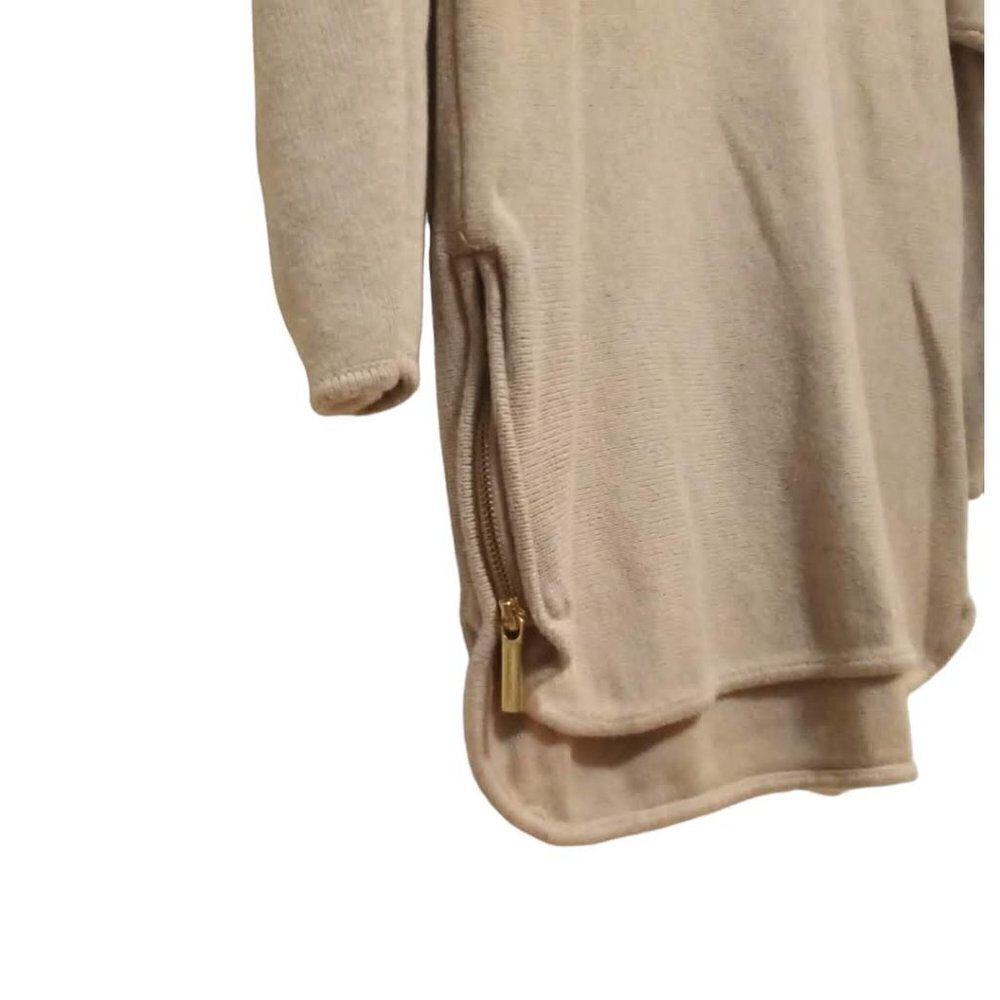 Michael Kors Tan Crew Neck Hi-Lo Double Side Zip Long Sleeve Sweater Sz L - Picture 2 of 9